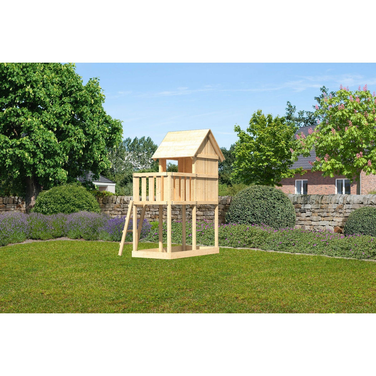 Akubi Kinderspielhaus "Frieda" SET AKTION2 naturbelassen mit Anbau