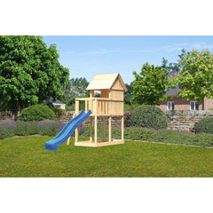 Akubi Kinderspielhaus "Frieda" SET AKTION2 naturbelassen mit Anbau und Rutsche blau – Vorschau 3