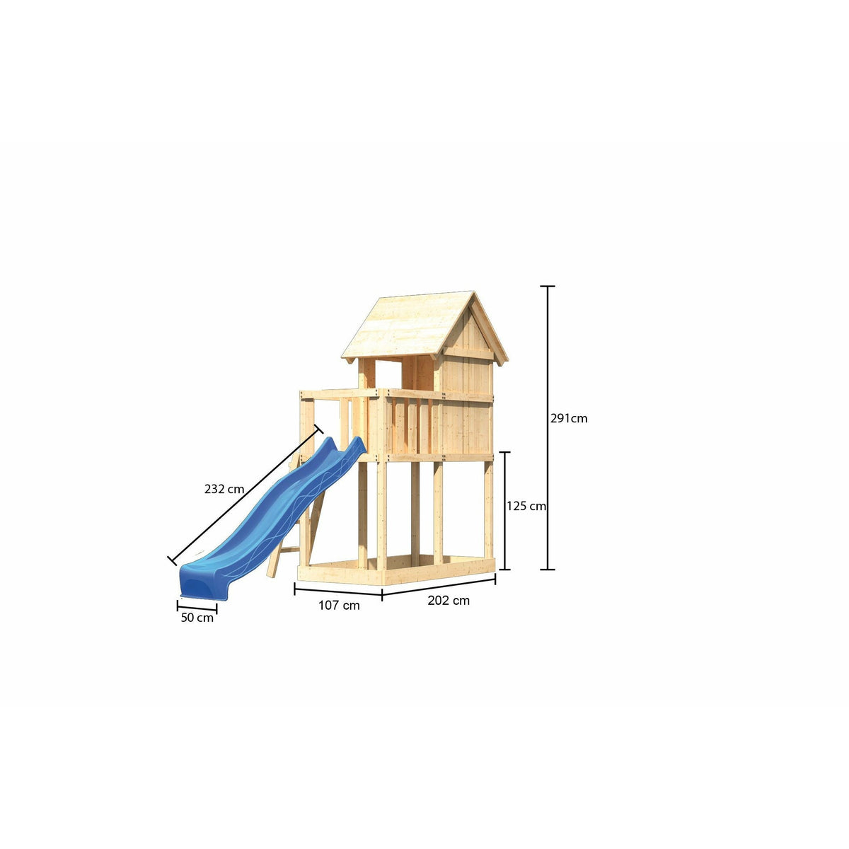Akubi Kinderspielhaus "Frieda" SET AKTION2 naturbelassen mit Anbau und Rutsche blau