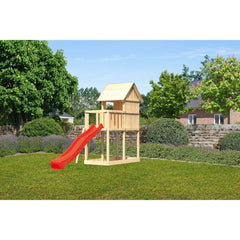 Akubi Kinderspielhaus "Frieda" SET AKTION2 naturbelassen mit Anbau und Rutsche rot – Vorschau 2