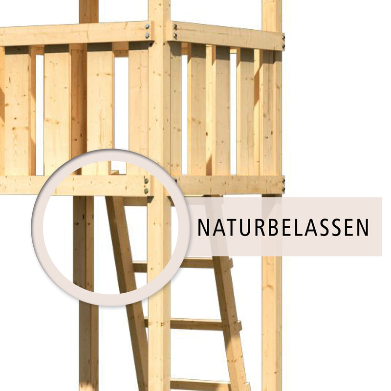Akubi Kinderspielhaus "Frieda" SET AKTION2 naturbelassen mit Anbau und Rutsche rot