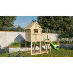 Akubi Kinderspielhaus "Frieda" SET AKTION2 naturbelassen mit Anbau und Rutsche grün – Vorschau 1