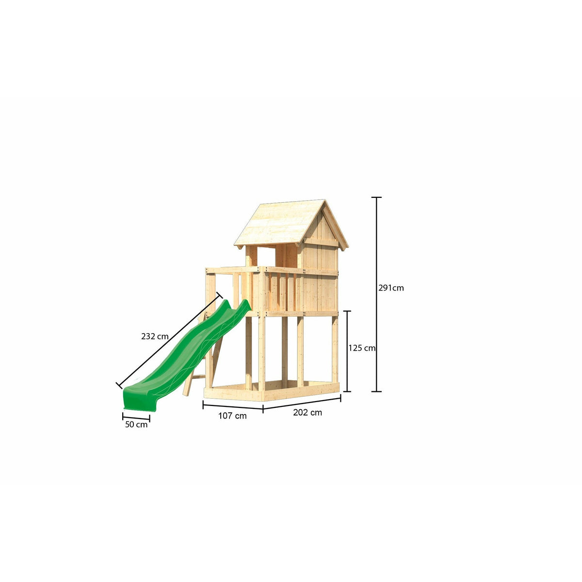 Akubi Kinderspielhaus "Frieda" SET AKTION2 naturbelassen mit Anbau und Rutsche grün