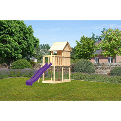 Akubi Kinderspielhaus "Frieda" SET AKTION2 naturbelassen mit Anbau und Rutsche violett – Vorschau 2