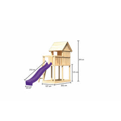 Akubi Kinderspielhaus "Frieda" SET AKTION2 naturbelassen mit Anbau und Rutsche violett – Vorschau 3
