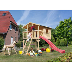 Akubi Casetta su palafitte "Benjamin" SET PROMOZIONE2 in legno naturale con scivolo rosso – Vorschau 1