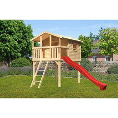 Akubi Casetta su palafitte "Benjamin" SET PROMOZIONE2 in legno naturale con scivolo rosso – Vorschau 2