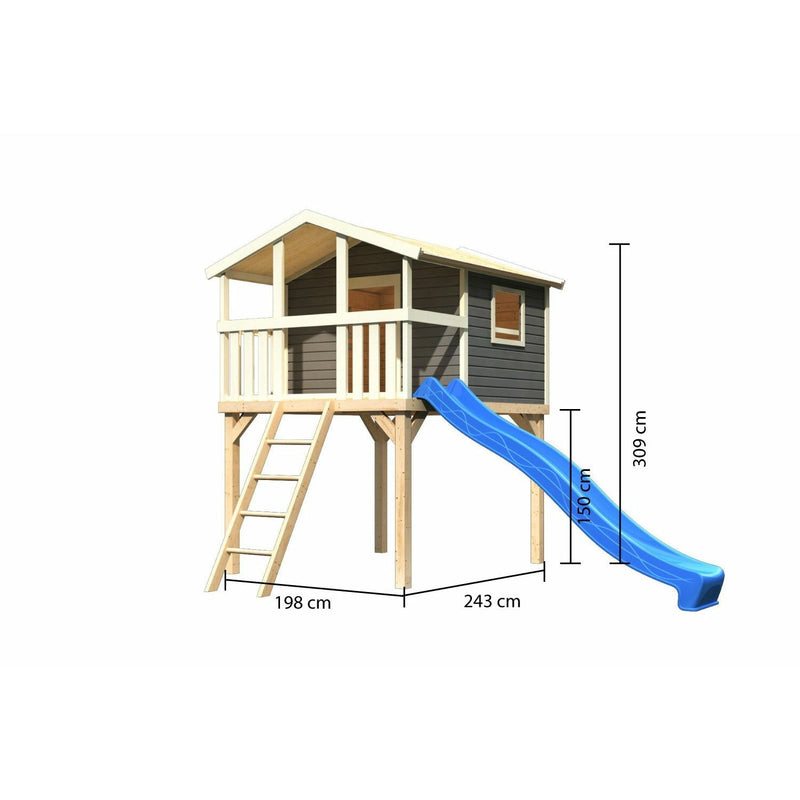 Maison sur pilotis Akubi "Benjamin" SET ACTION2 terra gris avec toboggan bleu