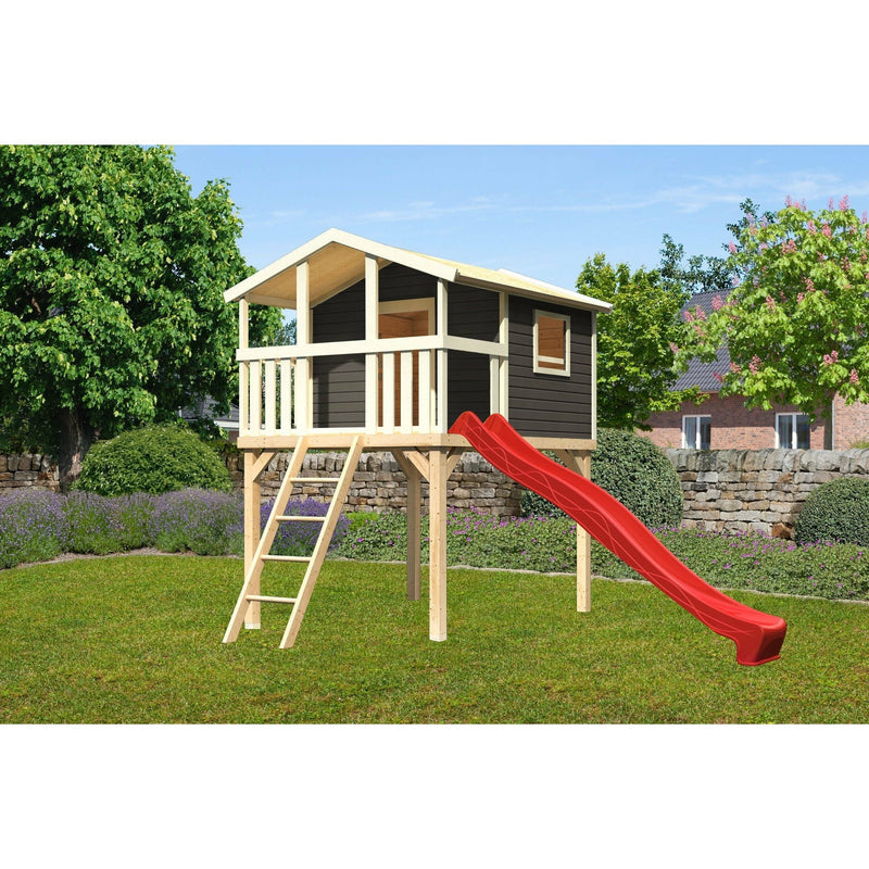 Maison sur pilotis Akubi "Benjamin" SET ACTION2 terra gris avec toboggan rouge