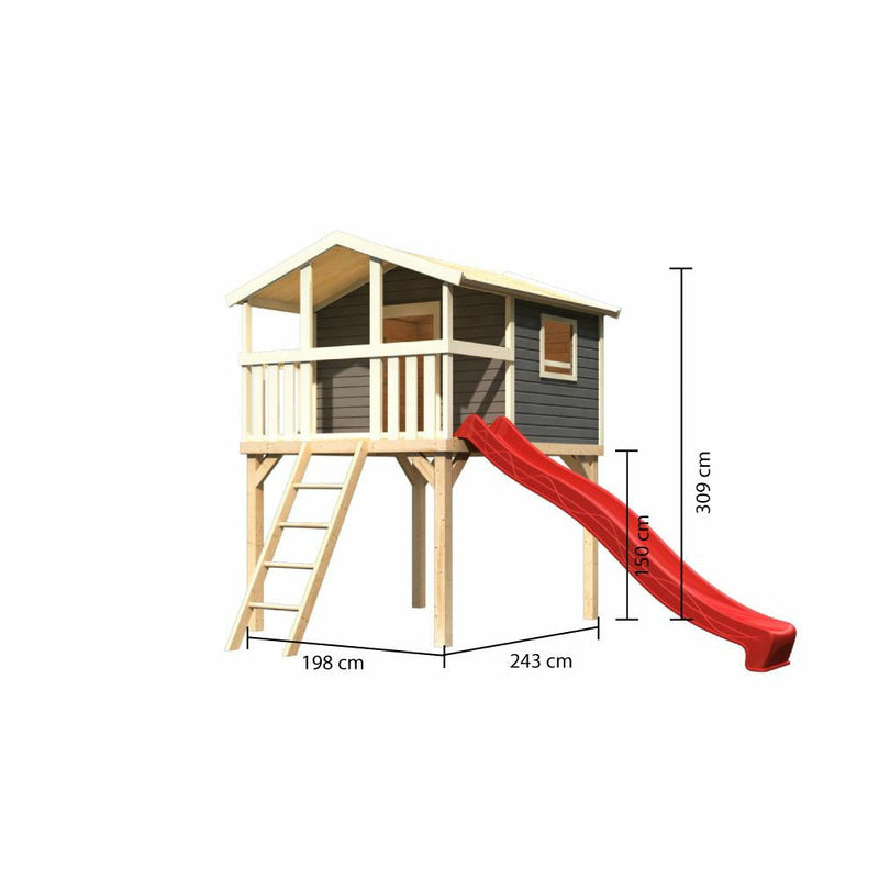 Maison sur pilotis Akubi "Benjamin" SET ACTION2 terra gris avec toboggan rouge