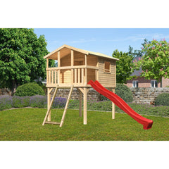 Akubi Stelzenhaus "Benjamin" SET AKTION2 naturbelassen mit Netzrampe und Rutsche rot – Vorschau 1
