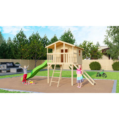 Casa su palafitte Akubi "Benjamin" SET PROMO2, legno naturale, con rampa a rete e scivolo verde – Vorschau 1