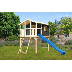 Akubi Casetta su palafitte "Benjamin" SET PROMOZIONE2 grigio terra con rampa in rete e scivolo blu – Vorschau 1