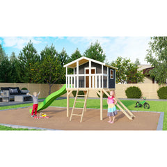 Akubi casa su palafitte "Benjamin" SET PROMOZIONE2 grigio terra con rampa in rete e scivolo verde – Vorschau 1