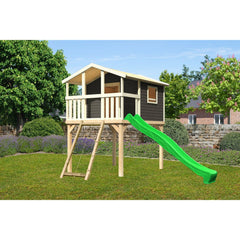 Akubi casa su palafitte "Benjamin" SET PROMOZIONE2 grigio terra con rampa in rete e scivolo verde – Vorschau 2