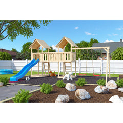 Akubi Kinderspielhaus "Ritterburg" SET Wellenrutsche, Fallschutzmatte, Brücke, Doppelschaukelanbau – Vorschau 1