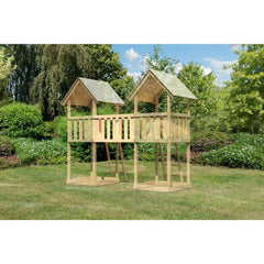 Akubi Kinderspielhaus "Ritterburg" SET Wellenrutsche, Fallschutzmatte, Brücke, Doppelschaukelanbau – Vorschau 2