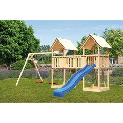 Akubi Kinderspielhaus "Ritterburg" SET Wellenrutsche, Fallschutzmatte, Brücke, Doppelschaukelanbau – Vorschau 3