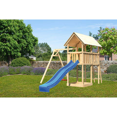 Akubi children's play tower "Danny" SET natural with single swing attachment, slide 2.5m blue – Vorschau 1
