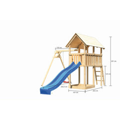 Akubi children's play tower "Danny" SET natural with single swing attachment, slide 2.5m blue – Vorschau 2