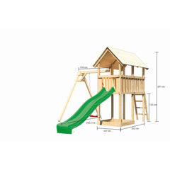 Akubi children's play tower "Danny" SET natural with single swing attachment, slide 2.5m green – Vorschau 2