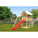 Tour de jeux pour enfants Akubi "Danny" SET naturel avec balançoire simple, toboggan 2,5 m rouge