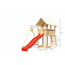 Tour de jeux pour enfants Akubi "Danny" SET naturel avec balançoire simple, toboggan 2,5 m rouge