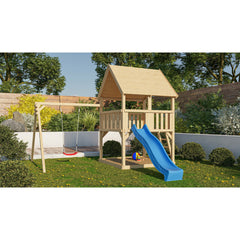 Akubi Spielturm "Luis" SET naturbelassen mit Schaukelanbau Einzel, Rutsche 2,5m blau – Vorschau 1