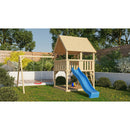 Akubi Spielturm "Luis" SET naturbelassen mit Schaukelanbau Einzel, Rutsche 2,5m blau