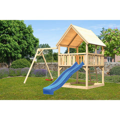 Akubi Spielturm "Luis" SET naturbelassen mit Schaukelanbau Einzel, Rutsche 2,5m blau – Vorschau 2