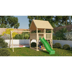 Akubi Spielturm "Luis" SET naturbelassen mit Schaukelanbau Einzel, Rutsche 2,5m grün – Vorschau 1