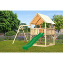 Akubi Spielturm "Luis" SET naturbelassen mit Schaukelanbau Einzel, Rutsche 2,5m grün