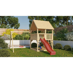 Akubi Spielturm "Luis" SET naturbelassen mit Schaukelanbau Einzel, Rutsche 2,5m rot – Vorschau 1