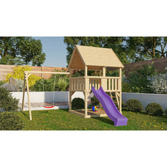 Akubi Spielturm "Luis" SET naturbelassen mit Schaukelanbau Einzel, Rutsche 2,5m violett – Vorschau 1