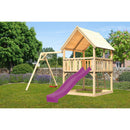 Akubi Spielturm "Luis" SET naturbelassen mit Schaukelanbau Einzel, Rutsche 2,5m violett
