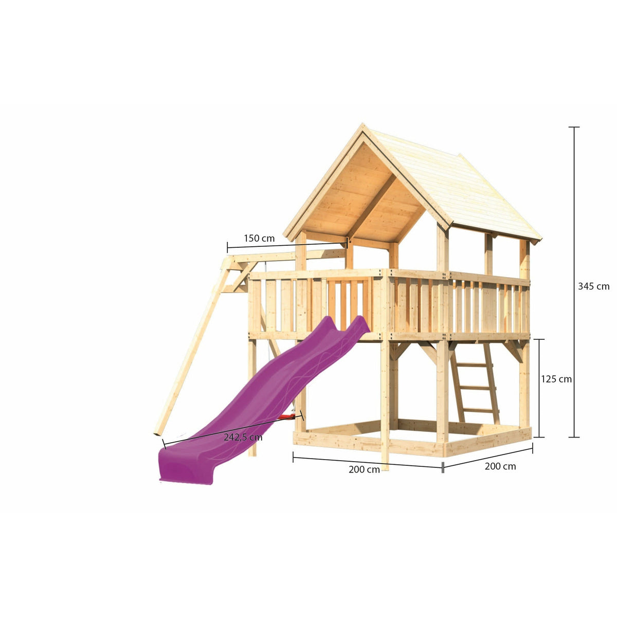 Akubi Spielturm "Luis" SET naturbelassen mit Schaukelanbau Einzel, Rutsche 2,5m violett