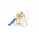 Akubi Kinderspielhaus "Frieda" SET naturbelassen mit Schaukelanbau Einzel, Rutsche 2,5m blau