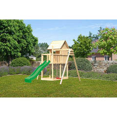 Akubi Kinderspielhaus "Frieda" SET naturbelassen mit Schaukelanbau Einzel, Rutsche 2,5m grün – Vorschau 1