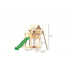 Akubi Kinderspielhaus "Frieda" SET naturbelassen mit Schaukelanbau Einzel, Rutsche 2,5m grün – Vorschau 2