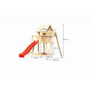 Akubi Kinderspielhaus "Frieda" SET naturbelassen mit Schaukelanbau Einzel, Rutsche 2,5m rot