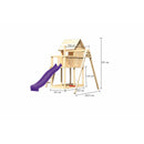 Maison de jeux pour enfants Akubi "Frieda" SET naturel avec balançoire simple, toboggan 2,5 m violet