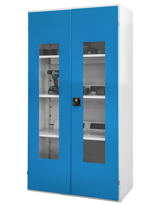 Armoire de chargement de batterie Bedrunka+Hirth avec 3 étagères électriques et portes vitrées