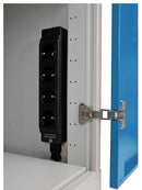 Armoire informatique mobile Bedrunka+Hirth, profondeur 500 mm, 2 portes battantes, 1 étagère, 1 support de bureau, 1 tiroir pour clavier, 1 paroi perforée avec support pour écran plat