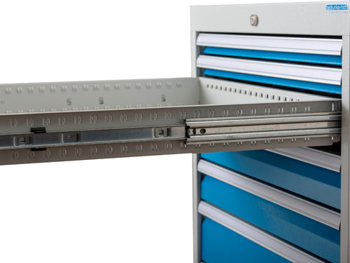 Bedrunka+Hirth 6-Eck-Werkbank, Breite 2500mm, 6 x Schubladenschrank