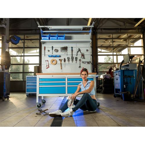 Bedrunka+Hirth Mobile Werkbank, Tiefe 750 mm, R 24-24, Schubladenanzahl: 4, Anzahl Flügeltüren: 1