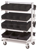 Bedrunka+Hirth Multi-trolley equipped with storage shelf below With 8 tilting shelves
