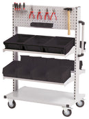 Bedrunka+Hirth Multi-trolley equipped with lower shelf With 4 tiltable shelves and 2 perforated panels