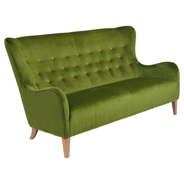 Max Winzer 2.5-seater sofa Medina olive with yellow buttons