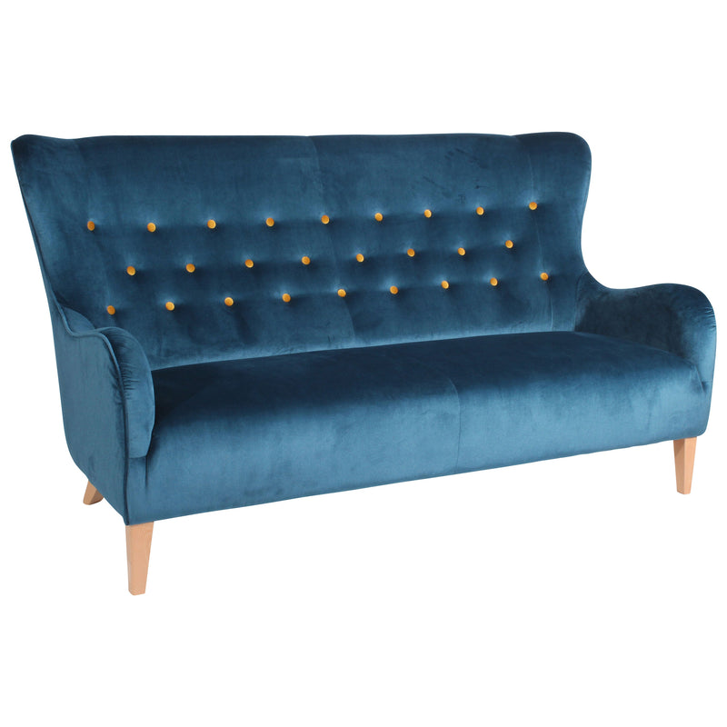 Max Winzer Sofa 2,5-Sitzer Medina petrol mit gelben Knöpfen