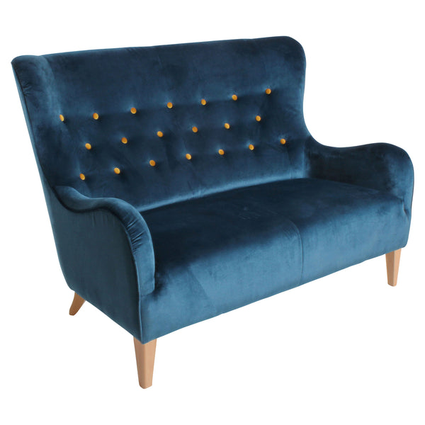 Max Winzer 2-seater sofa Medina petrol with yellow buttons